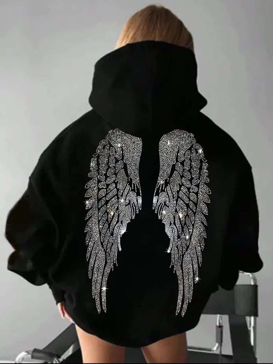 Sudadera con Capucha para Mujer con Alas de Ángel y Estampado
